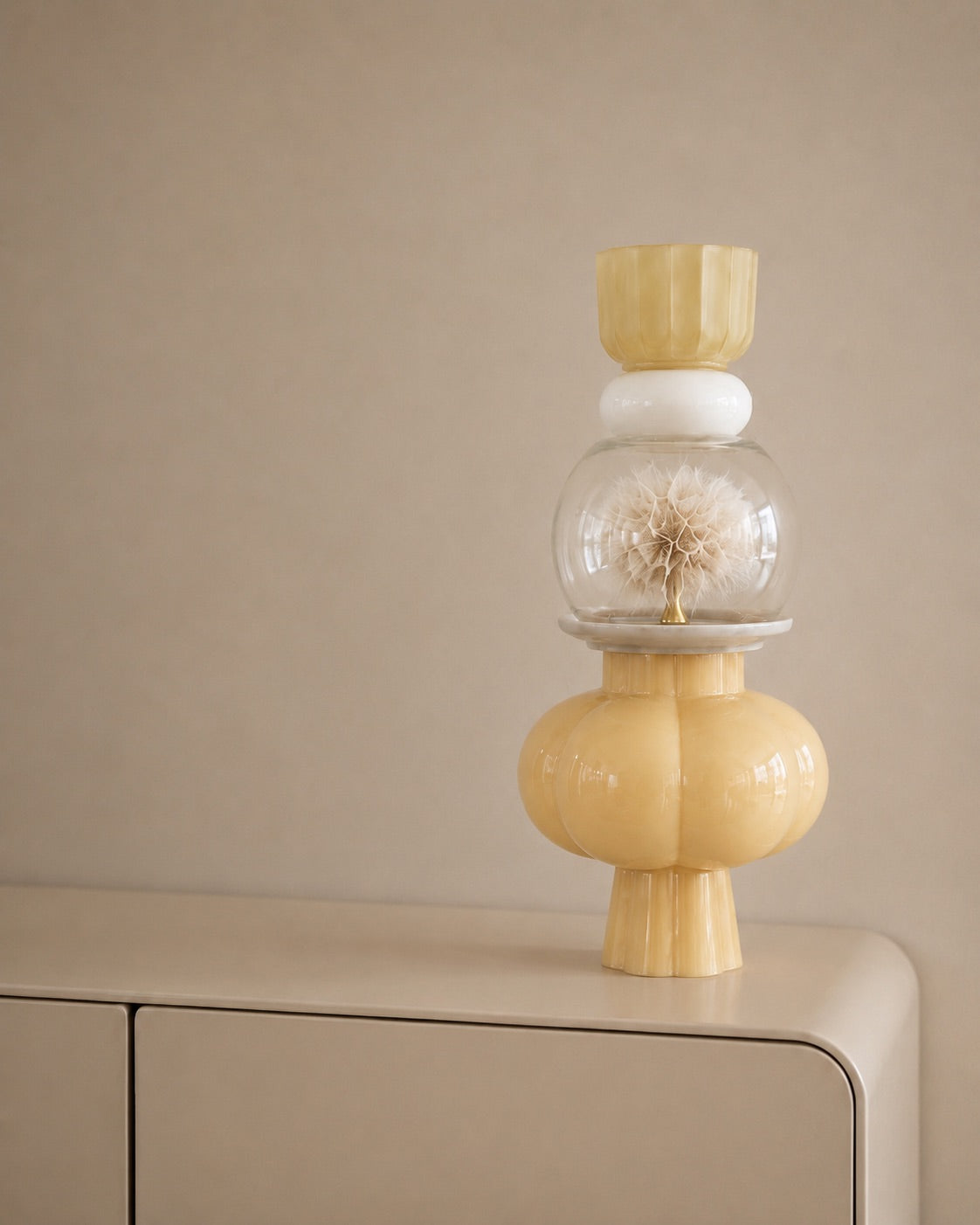 Kandelaar ♡ st Tropez icm stolp met dandelion